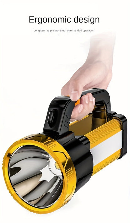 Flashlight 2000-Lumen Rechargeable Searchlight with 2400mAh Battery, Side Lantern and USB Output