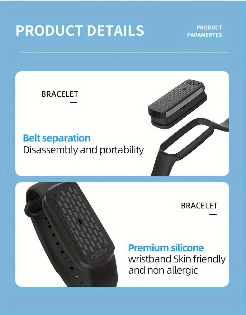Mosquito Repellent Bracelet – Ultrasonic Soundwave Technology, USB Rechargeable, Waterproof Wristband for Camping Outdoor Hiking Travel, No Chemicals
