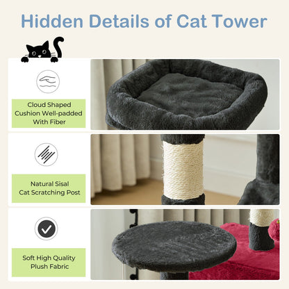 44-Inch Cat Tree Tower with Condo & Hammock - Multi-Level Indoor Cat Tree with Natural Sisal Scratching Posts, Perches & Pet House for Cats & Kittens, Stable Cat Climbing Tower, 5 Colors