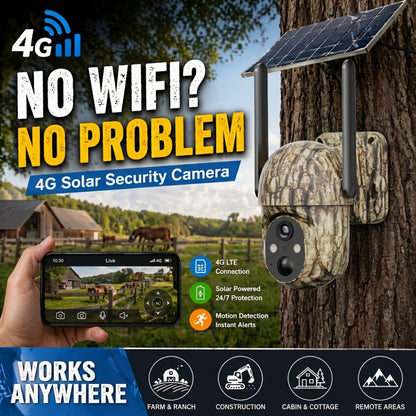 4G LTE Solar Trail Camera No WiFi Needed, Outdoor Security Camera 4K Night Vision, 360° Pan Tilt Live View