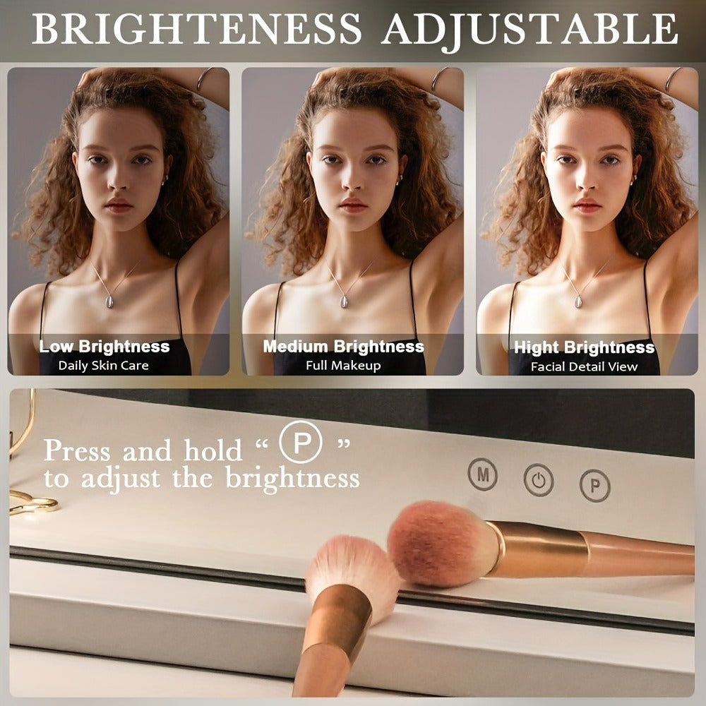 Lighted Vanity Mirror with 15 LED Bulbs - Hollywood Makeup Mirror 23x19 Inch, 3 Color Dimmable Lighting, Wall Mounted or Tabletop, USB Port, Brightness Memory, White, Large Professional Beauty Mirror