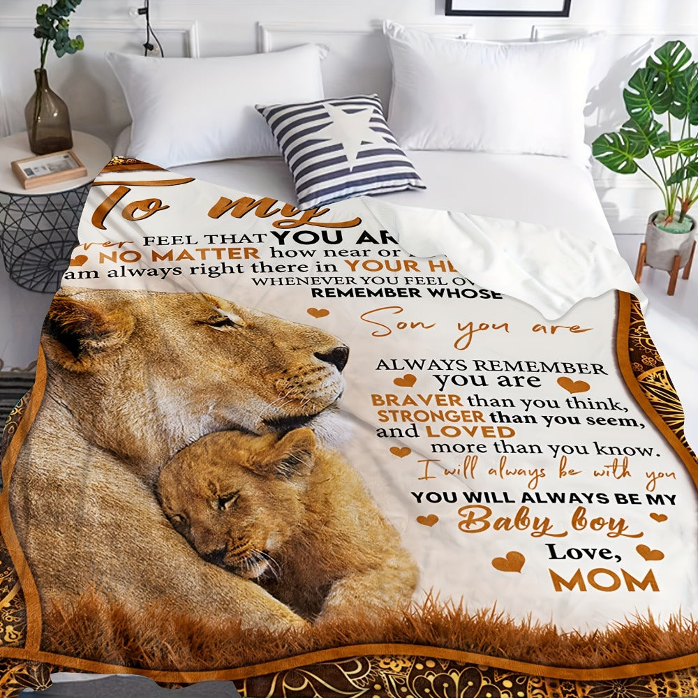 Lion Artwork Throw Blanket with To My Son Message from Mom in 50 x 60 or 60 x 80-Inch Sizes