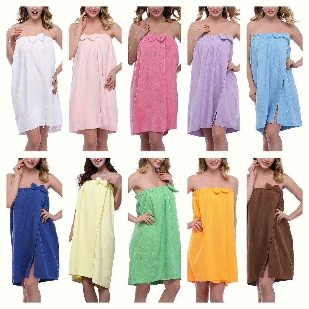 Women's Bath Wrap in Orange, Yellow, Pink or Green Checkout Colors with Adjustable Closure Detail