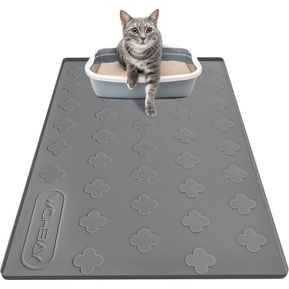 Cat Litter Mat XXL Silicone 34x22 Inch - 3-in-1 Waterproof Non-Slip Litter Trapping Mat with Raised Edges Easy Clean Foldable Pet Feeding Floor Protector