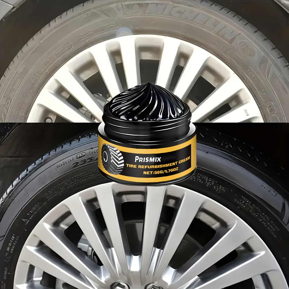 Tire Polishing Paste 2pcs with Sponge – Beeswax Formula Tire Shine & Retreading Paste, Rust Removal, Anti-Fouling, Lasting Black Gloss – No Tools Needed
