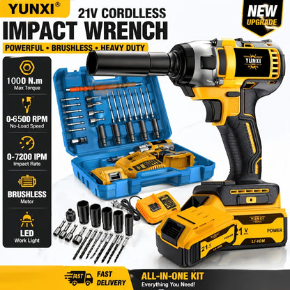 Impact Drill Set 21V Cordless with Drill Bit Accessories, Toolbox & Charger – Heavy Duty Wireless Impact Wrench Drill, 2AH / 4AH Battery Options, for Car Repair, Construction & Heavy-Duty DIY Projects