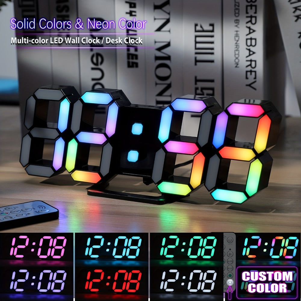 9.7-Inch RGB LED Wall and Desk Clock with Remote, Alarm, Date, Temperature and USB Power Cable