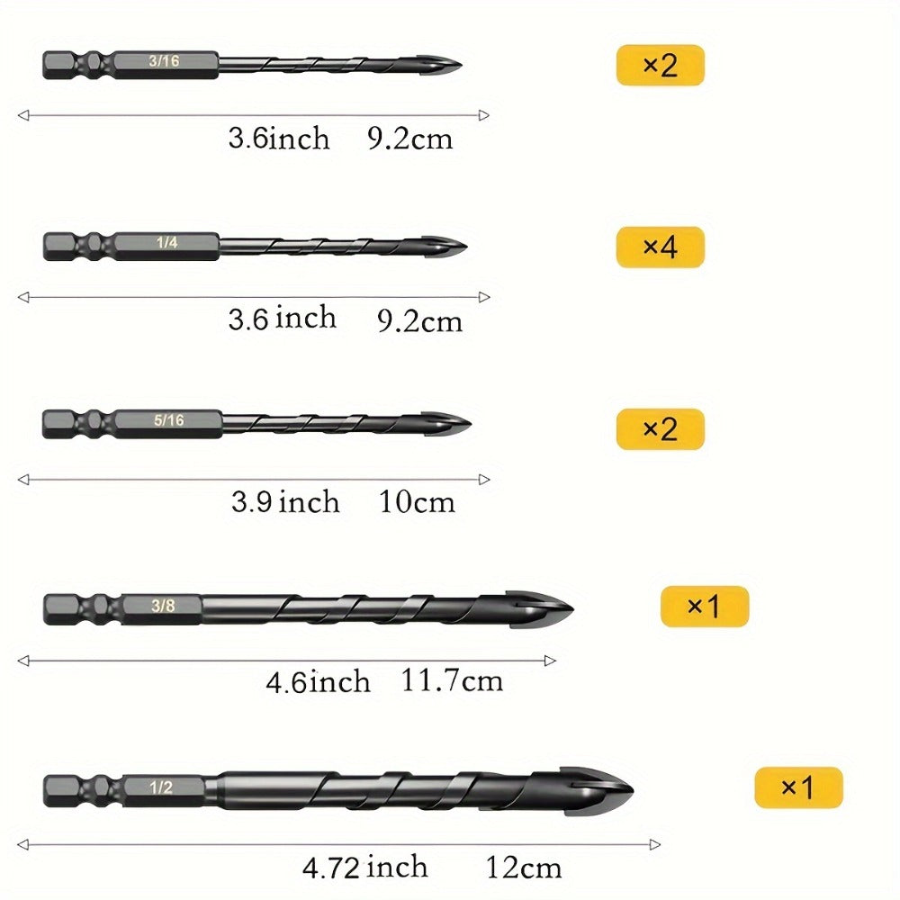 Masonry Drill Bits Set 10pcs – Tungsten Carbide Tip Drill Bits for Tile, Brick, Glass, Ceramic, Concrete, Plastic & Wood | Multi-Material Heavy-Duty Drill Bit Kit for Home Improvement & DIY Projects