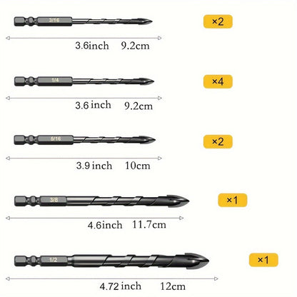 Masonry Drill Bits Set 10pcs – Tungsten Carbide Tip Drill Bits for Tile, Brick, Glass, Ceramic, Concrete, Plastic & Wood | Multi-Material Heavy-Duty Drill Bit Kit for Home Improvement & DIY Projects