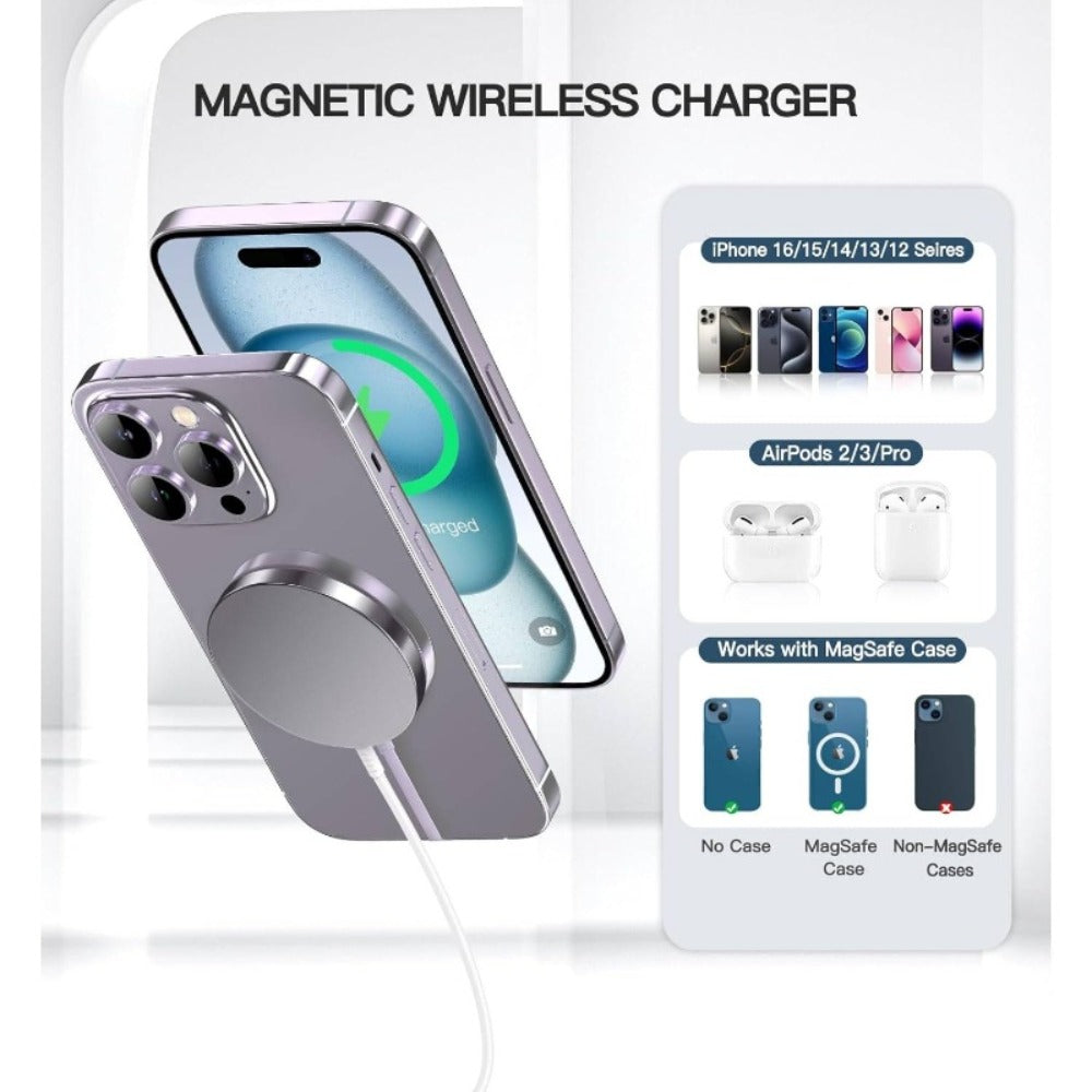 2-Pack MagSafe Wireless Charging Pad 15W Slim Magnetic Fast Charger for iPhone 17/16/15/14/13/12 Pro Max Plus – USB-C & Lightning Support, No Adapter Needed | Home & Office Value Pack | Silver