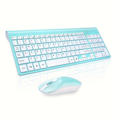 2.4G Wireless Keyboard and Mouse Combo Ultra-Thin Slim Full Size with Numpad Silent Keys Plug and Play USB Nano Receiver for Windows PC Desktop Laptop Home Office Blue Red