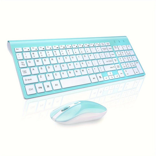 2.4G Wireless Keyboard and Mouse Combo Ultra-Thin Slim Full Size with Numpad Silent Keys Plug and Play USB Nano Receiver for Windows PC Desktop Laptop Home Office Blue Red