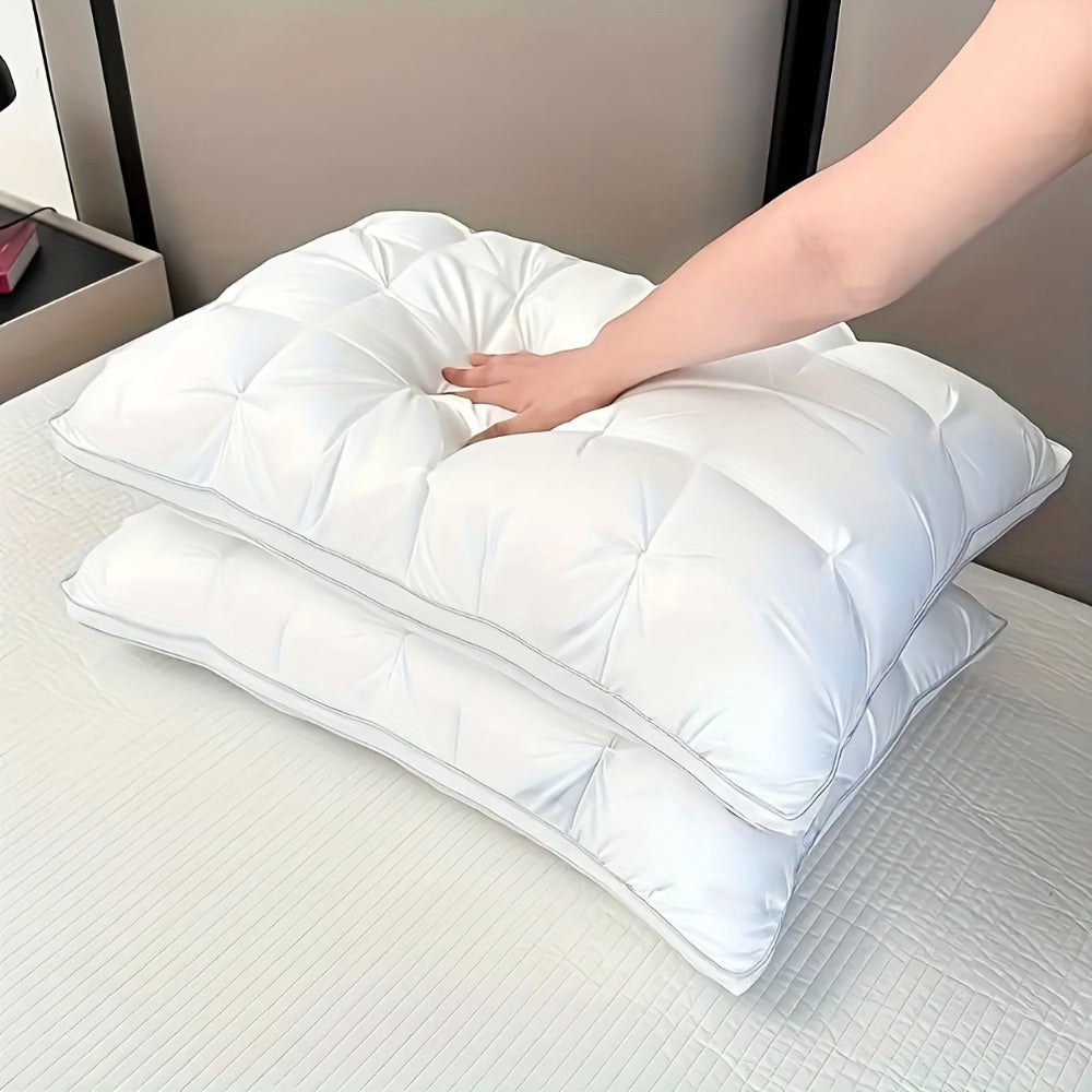 Pillow Set in 2 or 4 Pieces with Quilted Square Profile, Polyester Fill and White or Gray Covers