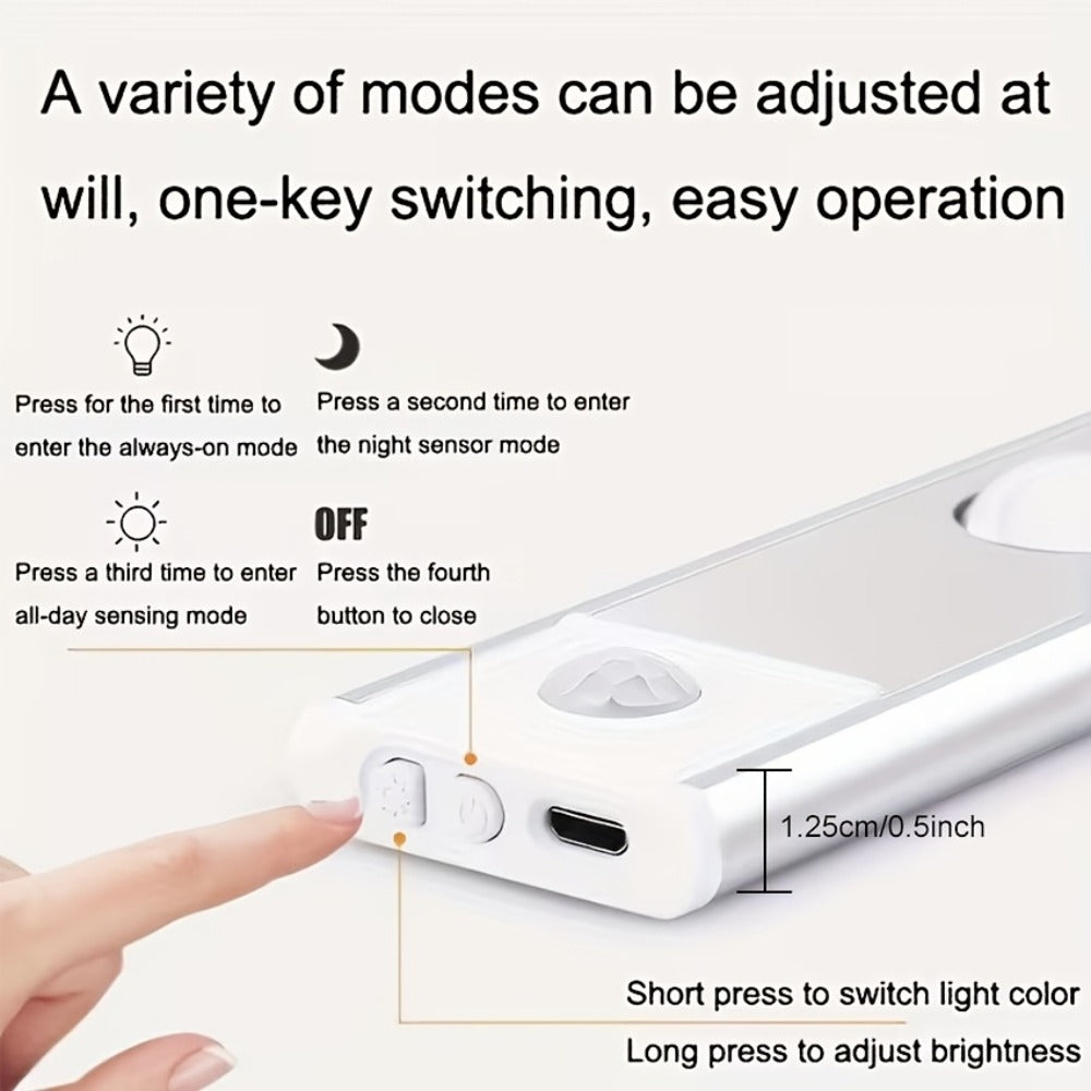 LED Strip Light Motion Sensor Bar with USB Rechargeable Power, Three White Tones, 20–50cm Sizes and One or Two Packs