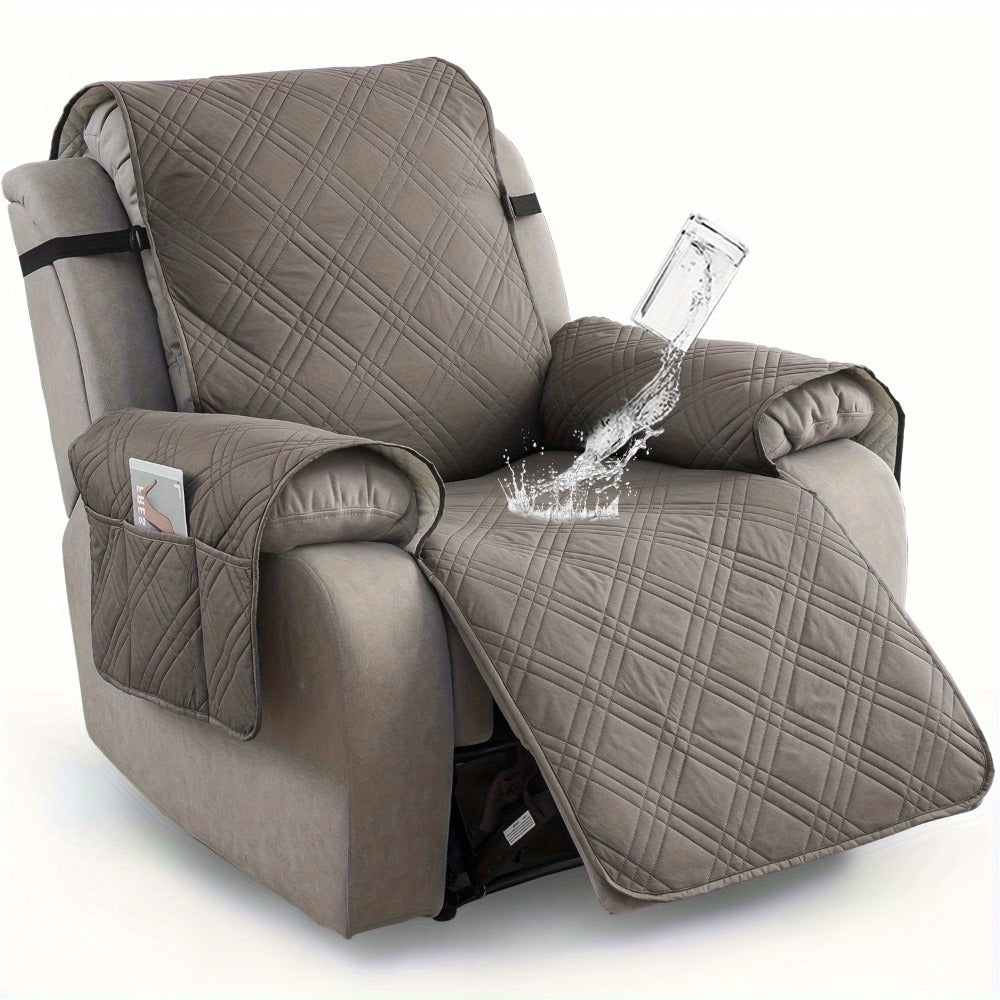 Chair Cover Quilted Recliner Throw with Side Pocket, Elastic Straps and Buckle in Ten Colors