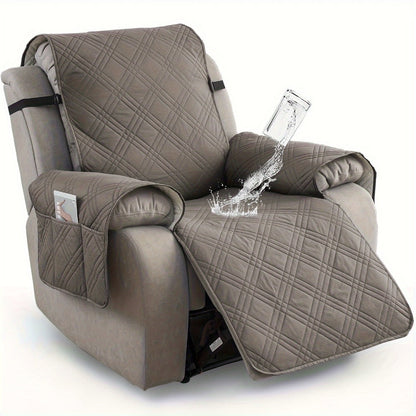 Chair Cover Quilted Recliner Throw with Side Pocket, Elastic Straps and Buckle in Ten Colors