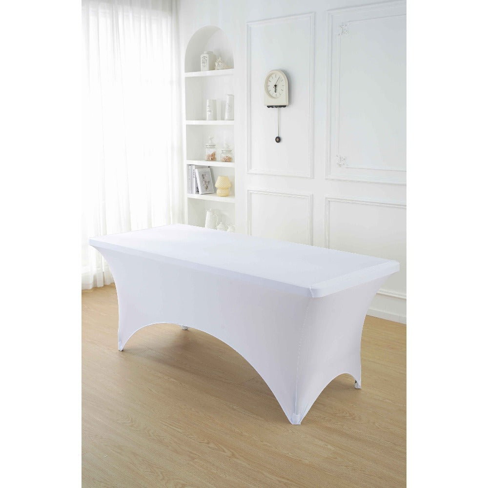 Tablecloth Fitted Stretch Cover Set for 4, 6 or 8-Foot Rectangle Tables in 3 or 5-Piece Packs