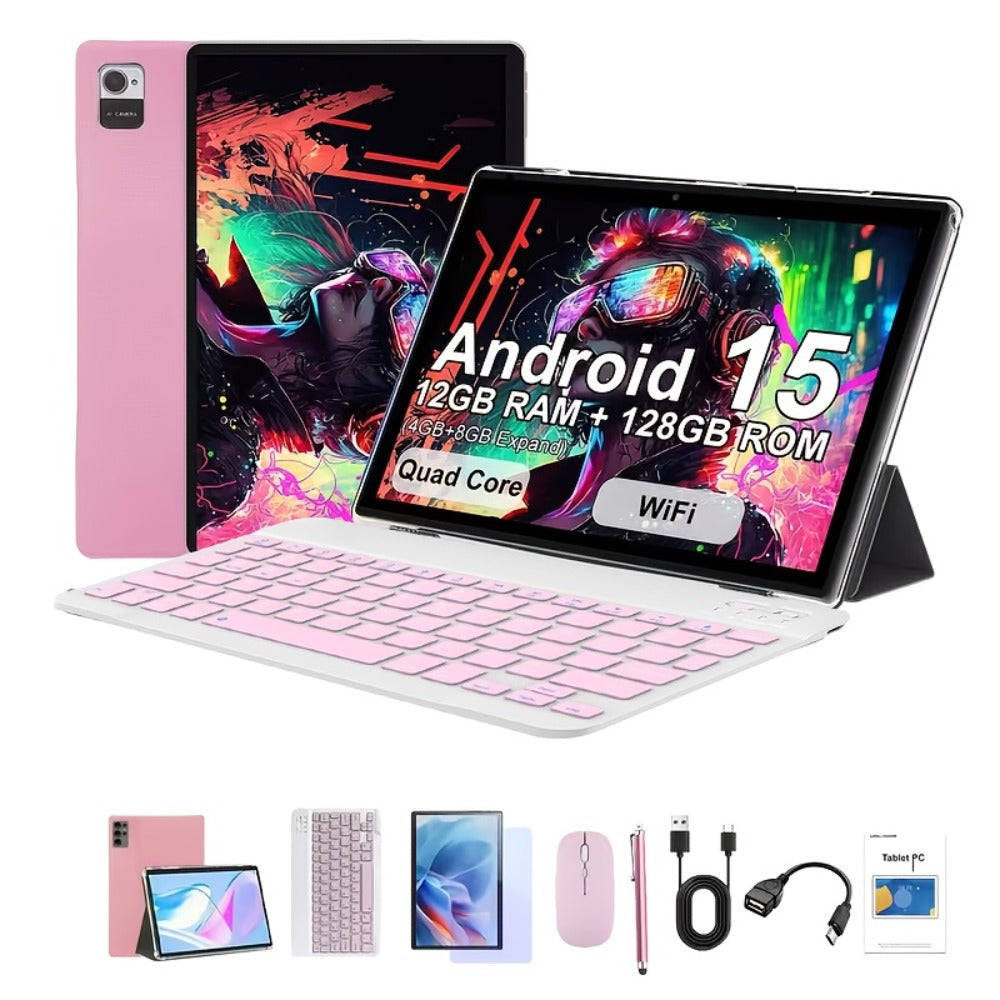 Android Tablet 10.1-Inch 2-in-1 with Android 15, 12GB RAM, 128GB Internal Storage and GMS Certification