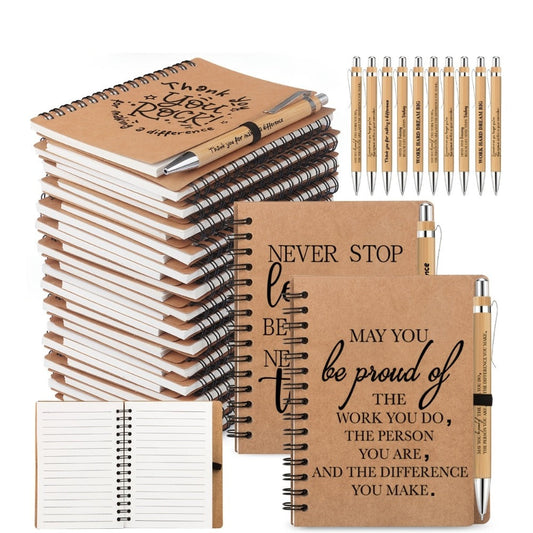 Spiral Notebooks with Retractable Bamboo Pens Bulk Gift Set – 30 Pack Inspirational Journals Thank You Gifts for Teachers Employees Back to School Encouragement Notepad