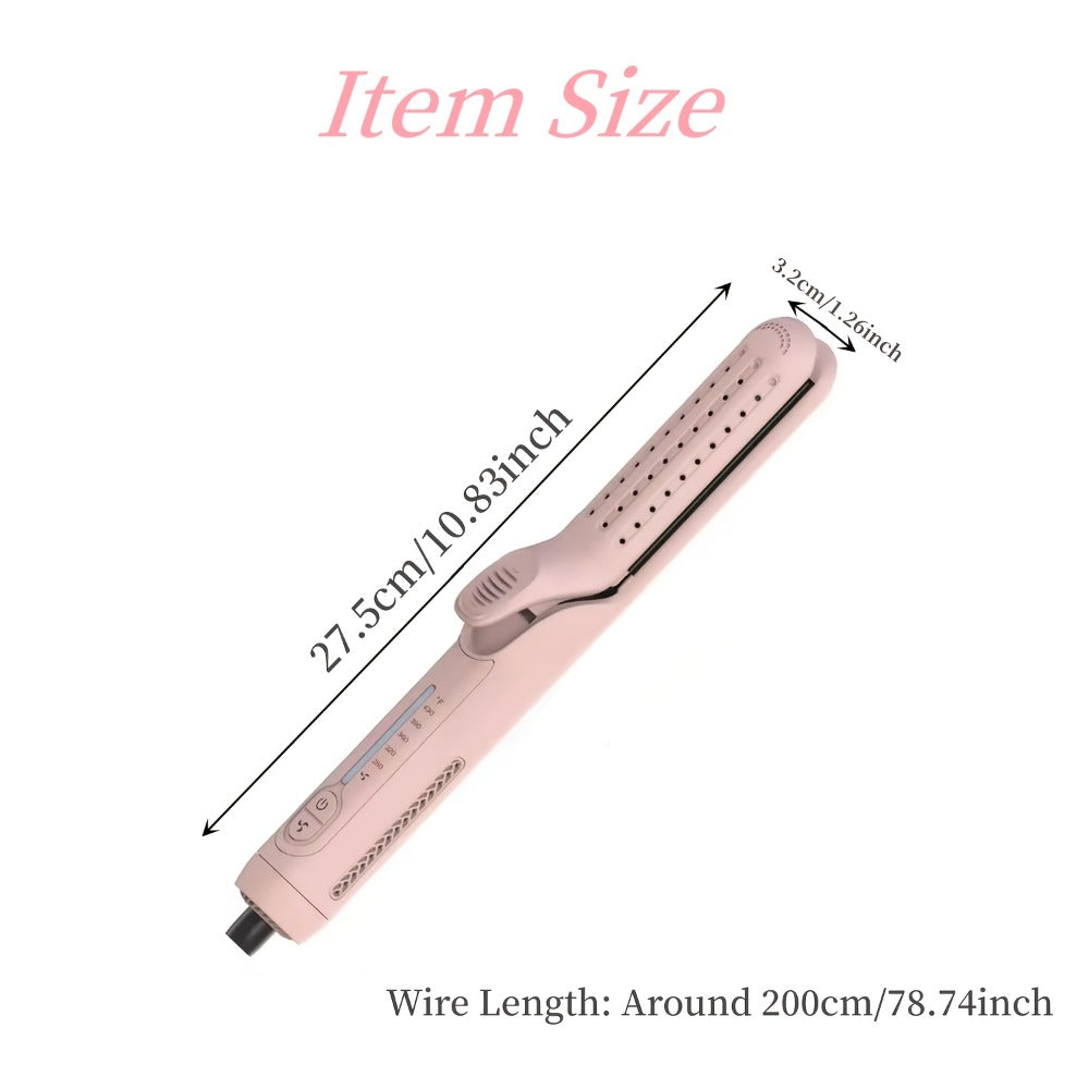 2-in-1 Airflow Curling Iron 360° Ceramic – Curl & Straighten Anti-Scald Hair Styler Wand with 5 Temps Cool Air Technology for Long & Short Hair – Pink, Black