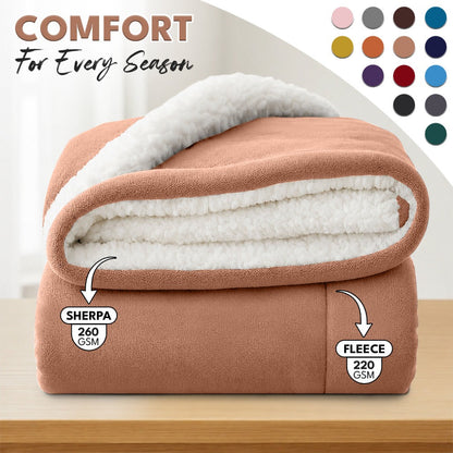 Sherpa Flannel Blanket, Double-Layer Ultra Throw for Bed, Sofa & Bedroom Decor, Better Sleep, 14 Colors