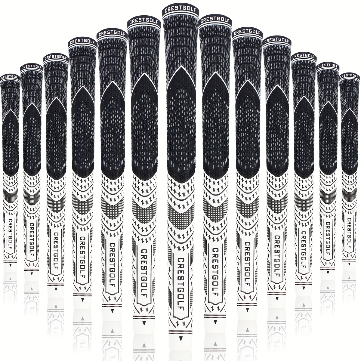 Midsize Golf Grips Set 13 Pack – All Weather Hybrid Rubber Golf Club Grips with Ecological Yarn Thread Technology, Multiple Colors, Fits Full Set of Clubs (Black, White, Red, Orange, Yellow, Blue, Gray)