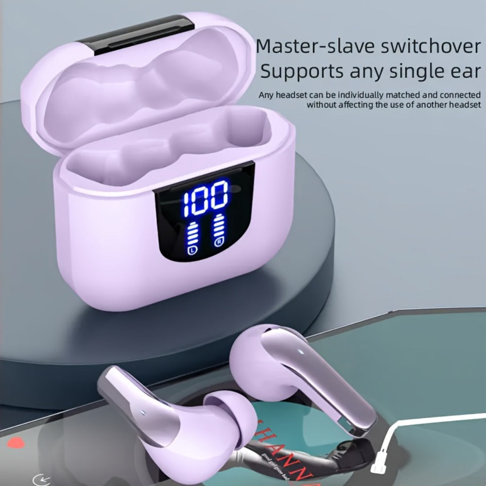 Bass Stereo Wireless Earphones Bluetooth 5.4, 40-Hour Playtime In-Ear Earbuds with Noise Cancelling Mic & LED Display, Touch Control Type-C Charging, Compatible with Laptop Tablet Phone, Sport Exercise
