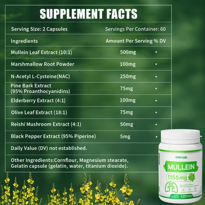 Lung Cleanse Capsules 120 Count with Mullein & NAC for Respiratory Support, Airway & Breathing Comfort, Immune Health, Seasonal & Year-Round Supplement for Adults