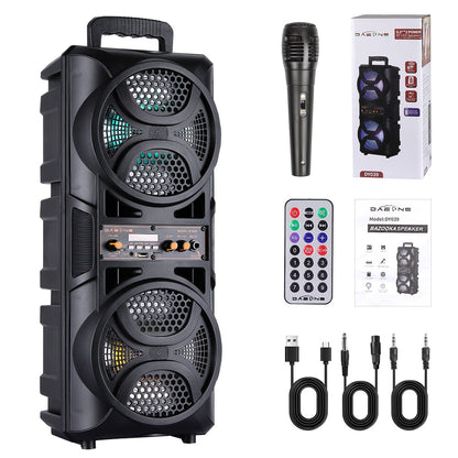 Portable PA Speaker Dual-Woofer RGB Karaoke System with 1800mAh Battery, Wired Mic and Remote