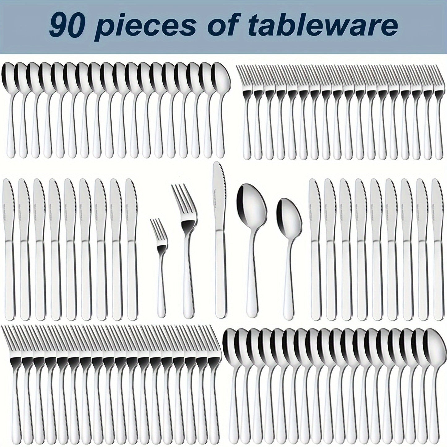 Stainless Steel Silverware Set 60 or 90 Piece with Gift Box – Service for 12 or 18, Includes Steak Knives, Salad Forks & Dessert Spoons, Dishwasher Safe Cutlery for Home, Wedding & Outdoor