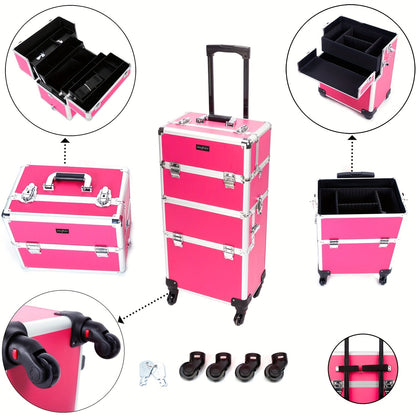 Multi-Level Makeup Train Case with Locking Latches, Extendable Trays and Four Exact Size Checkout Options