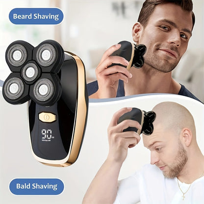 Electric Shaver 5-in-1 Grooming Kit with Nose Trimmer, Hair Clipper, Facial Brush, USB Charging and Display