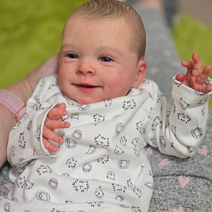 Reborn Doll, 19-Inch Cloth-Body Smiling Figure with Vinyl Head and Limbs, Printed Outfit and Bottle