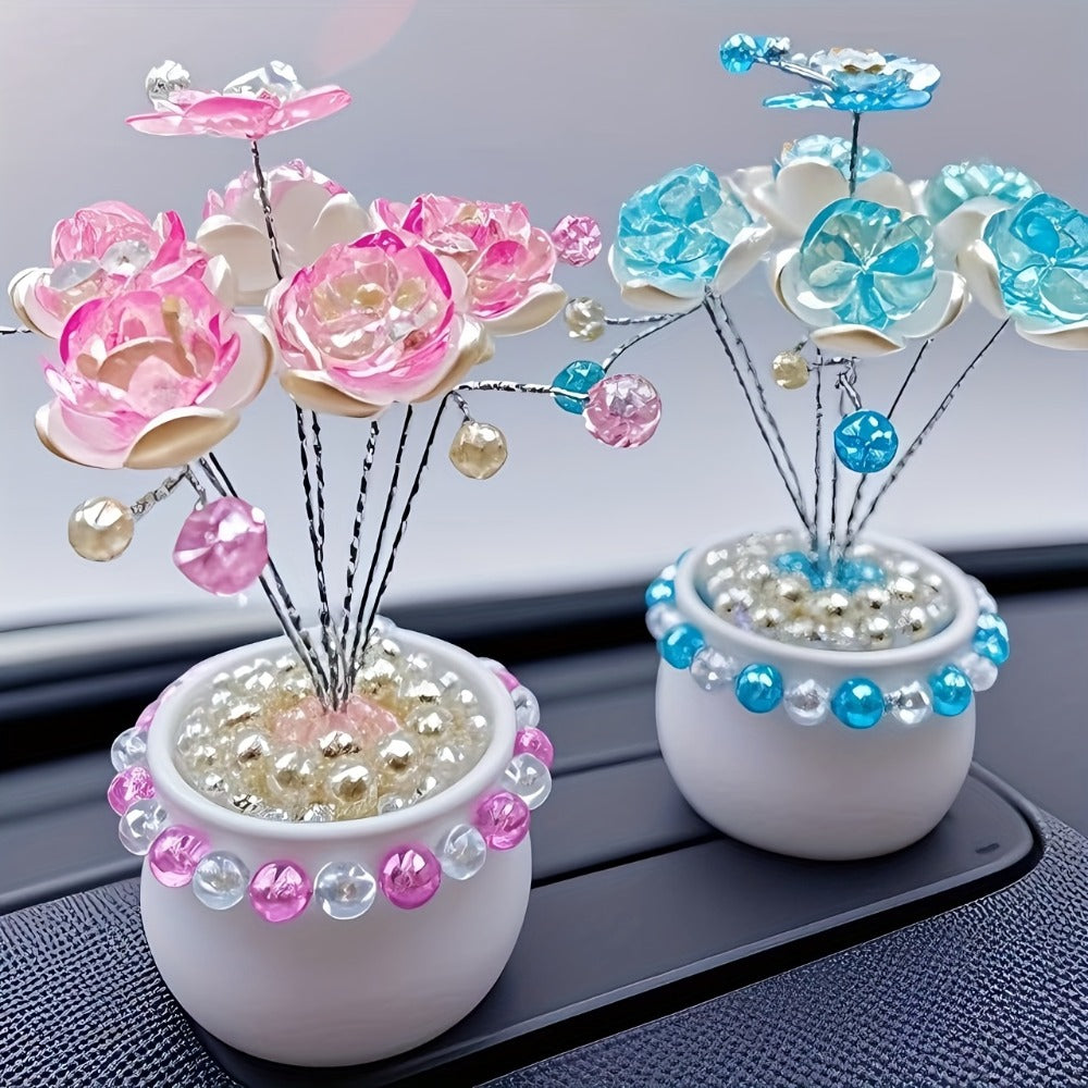 Crystal-Style Flower Decorations for Car Console or Home Display in Six Piece-Count and Color Styles