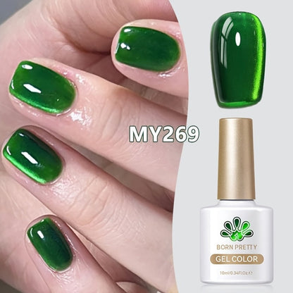 Gel Nail Polish BORN PRETTY MY269 Imperial Green 10ml Magnetic Cat Eye Shimmer in a White Bottle