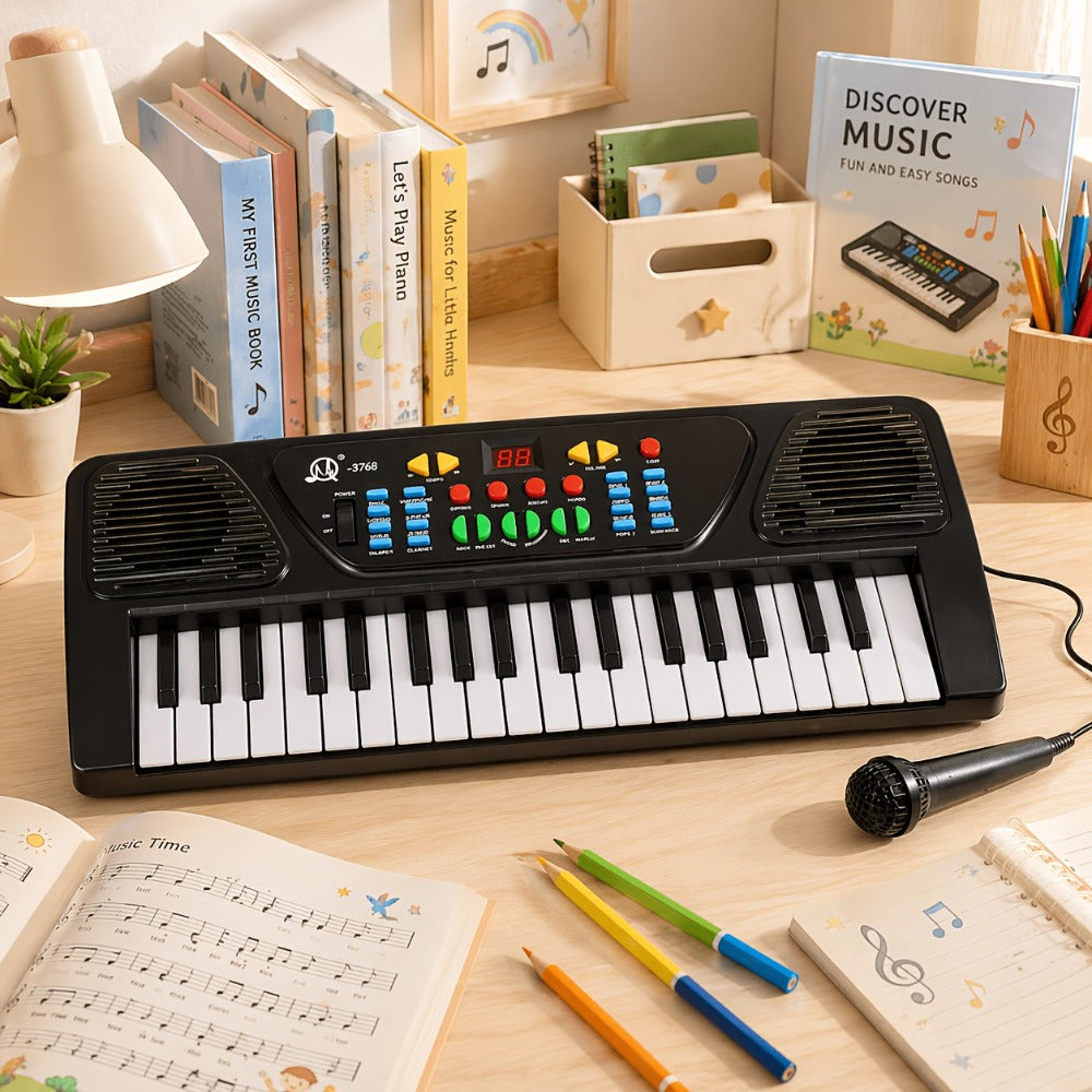 Kids Electronic Keyboard with Microphone, Black, Music Learning Toy for Boys & Girls, Sing-Along Piano Instrument, Educational Birthday Christmas Gift for Children Ages 3+