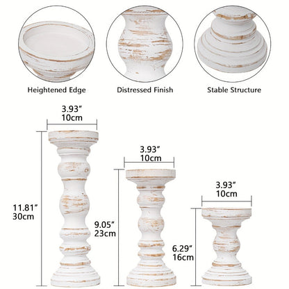 Wood Pillar Candle Holder Set of 3 - Farmhouse Rustic Wooden Candlestick Holders for Pillar Candles, Tiered Tray Decor, Table Centerpiece, Mantel Shelf Home Decor, White Black Brown