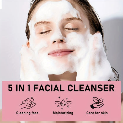 Brightening Face Wash 5-in-1 with Hyaluronic Acid Niacinamide Vitamin C Vitamin E & Collagen - Rich Foam Deep Cleansing Moisturizing Glow Facial Cleanser for Women 150g
