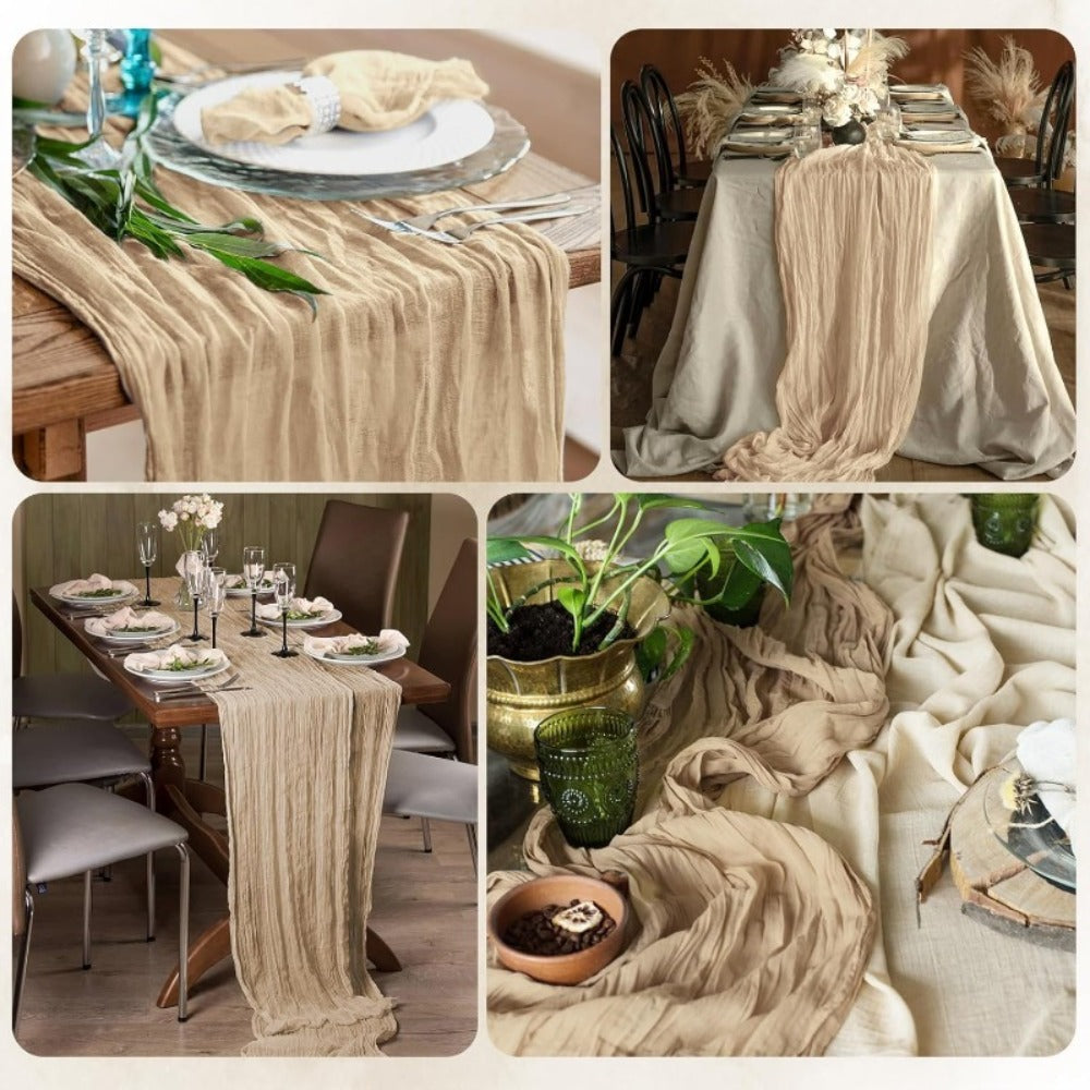 Six-Piece Cheesecloth Table Runner Set, 21.7 x 72.8 Inches Each in Nine Colors for Dining and Events