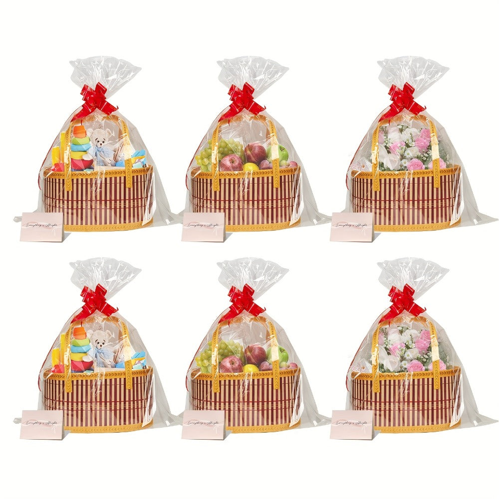 Bamboo Storage Baskets 6-Pack in Oval or Round Shapes with Nine Color and Shape Variants for Home Organization
