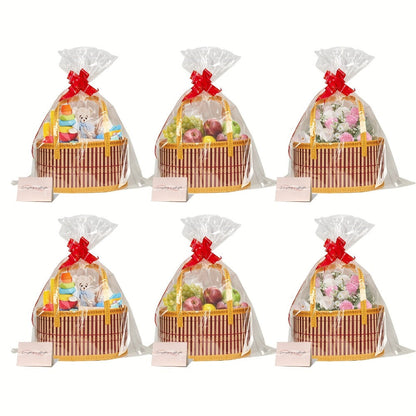 Bamboo Storage Baskets 6-Pack in Oval or Round Shapes with Nine Color and Shape Variants for Home Organization