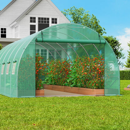 10- to 20-Foot Tunnel Greenhouse with Green Cover, Roll-Up Door and Size-Specific Vent Windows