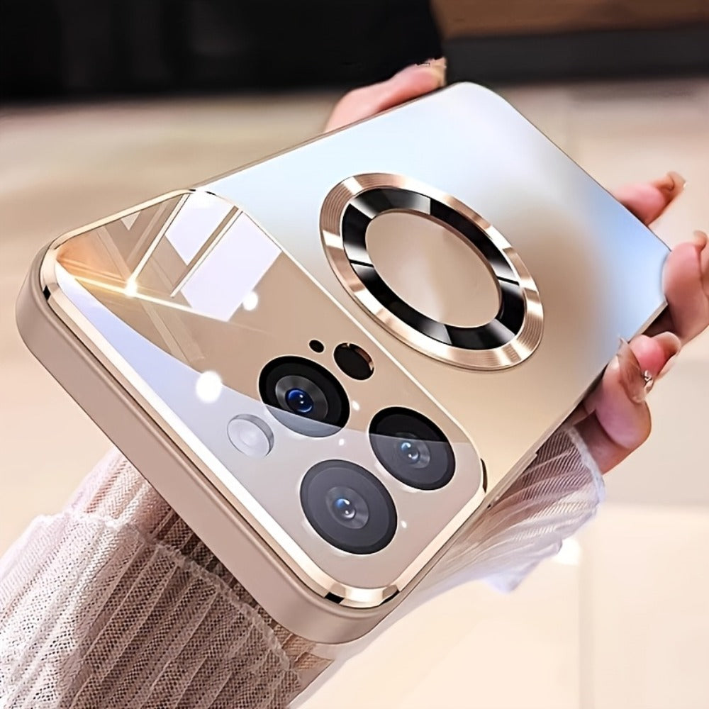 Phone Case Matte Titanium-Finish Magnetic Cover with Built-In Glass Lens Protector for Select iPhone Models
