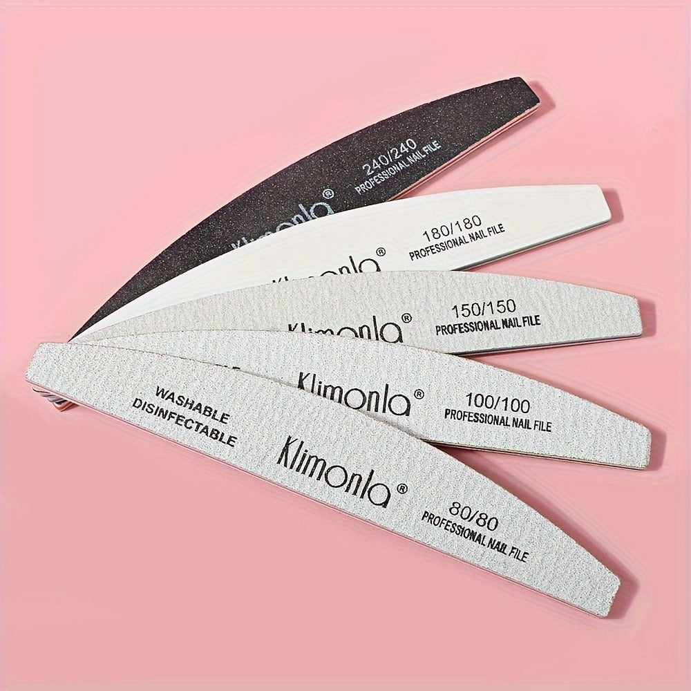 10-Piece Mixed Half-Moon Nail File Set with 80/80, 100/100, 150/150, 180/180 and 240/240 Grit Labels