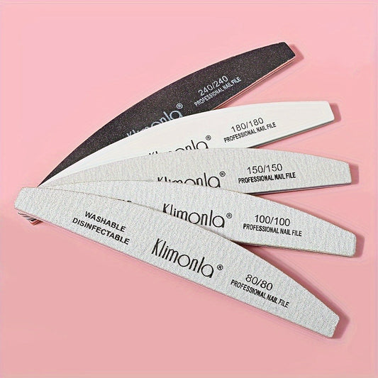 Nail File Set Professional Half Moon Rolled Sanding Strips 5 & 10 Pcs - Gray Sanding Bands for Shaping Buffing Smoothing Natural Acrylic Gel Press-On Nails - Salon Quality Nail Filing Tools for Women