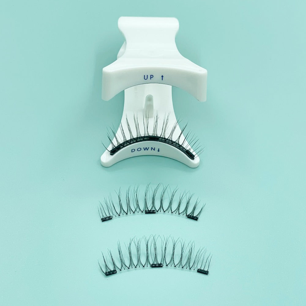 Natural Slim Nude Magnetic Eyelashes with Eyelash Curler — 3D Glue-Free Reusable Transparent Soft Stem Strong Magnetic Force Eye-Enlarging False Lashes for Daily & Office Wear, 1 Pair