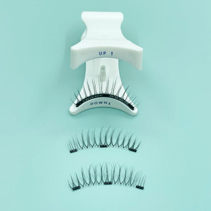 Natural Slim Nude Magnetic Eyelashes with Eyelash Curler — 3D Glue-Free Reusable Transparent Soft Stem Strong Magnetic Force Eye-Enlarging False Lashes for Daily & Office Wear, 1 Pair