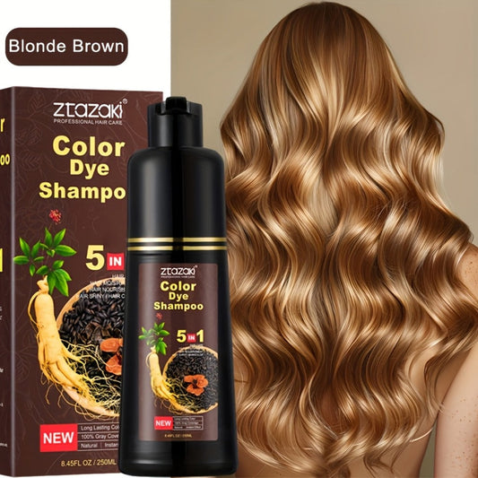 Gray Hair Coverage Shampoo 5-in-1 with Ginseng & He Shou Wu — Ammonia-Free Hair Dye Shampoo, Covers Gray Instantly, Moisturizing Herbal Formula for Men & Women All Hair Types