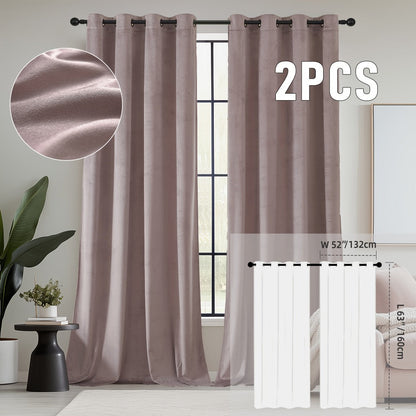 Velvet Room Darkening Curtains 2 Panels | Grommet Top Thermal Insulated Soundproof Blackout Curtains for Living Room Bedroom, Soft Solid Color Vintage Window Drapes