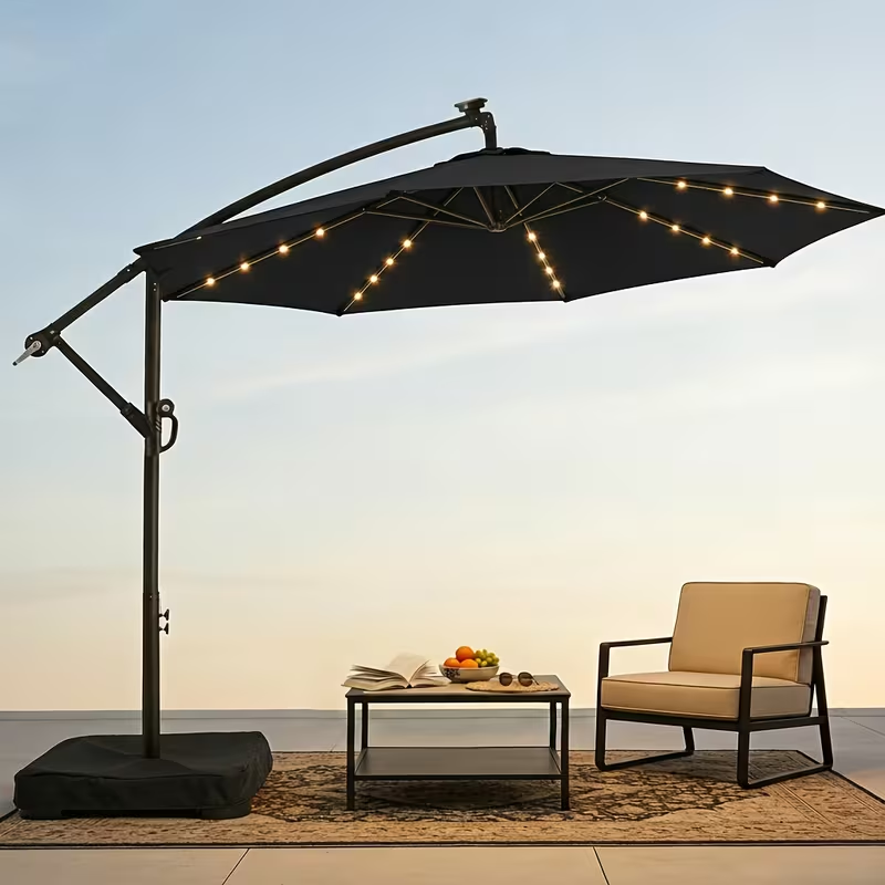 Offset Cantilever Umbrella 10FT Solar LED UPF50+ Easy Tilt Crank